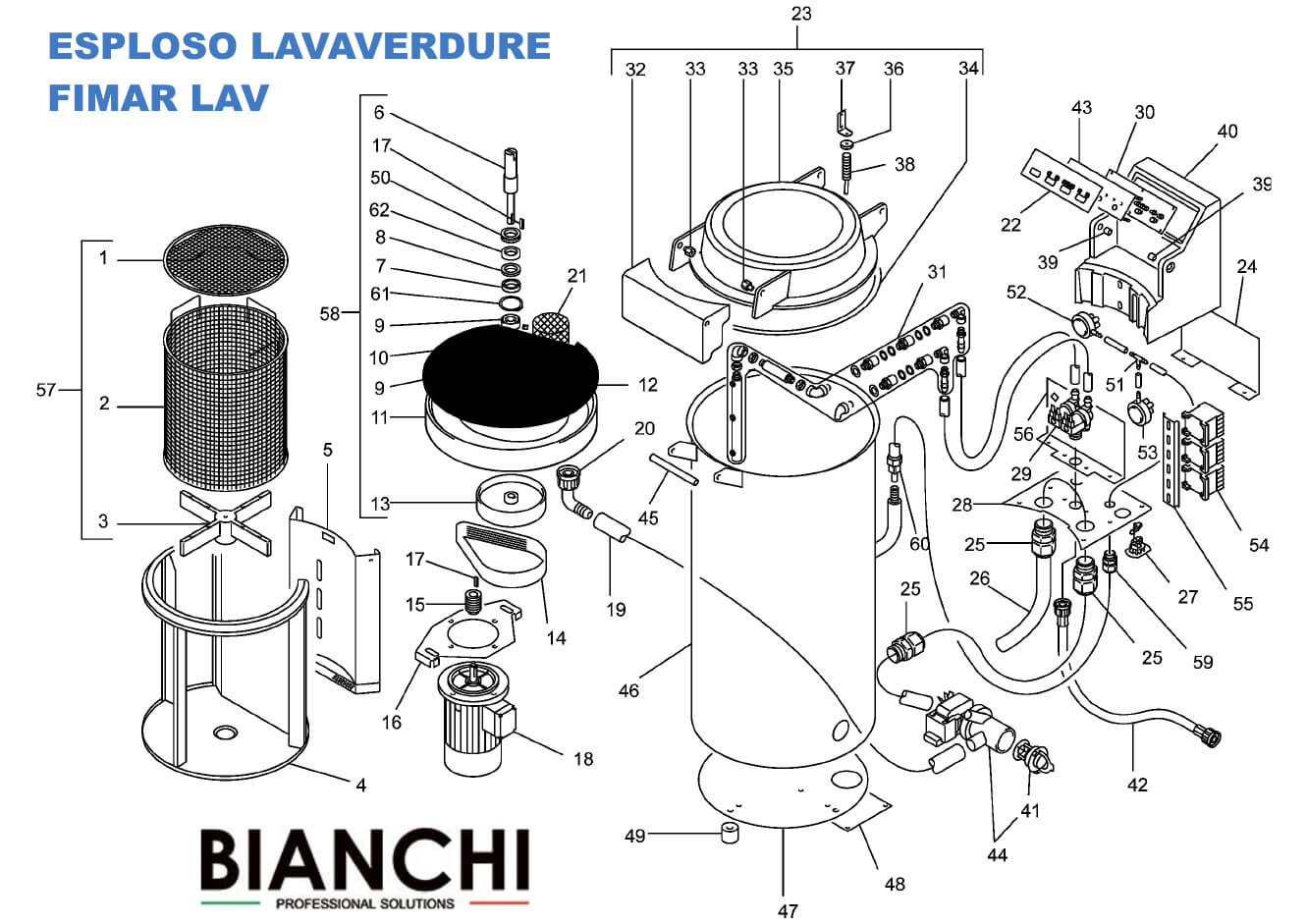 Esploso ricambi per lava centrifuga verdure Fimar. LAV